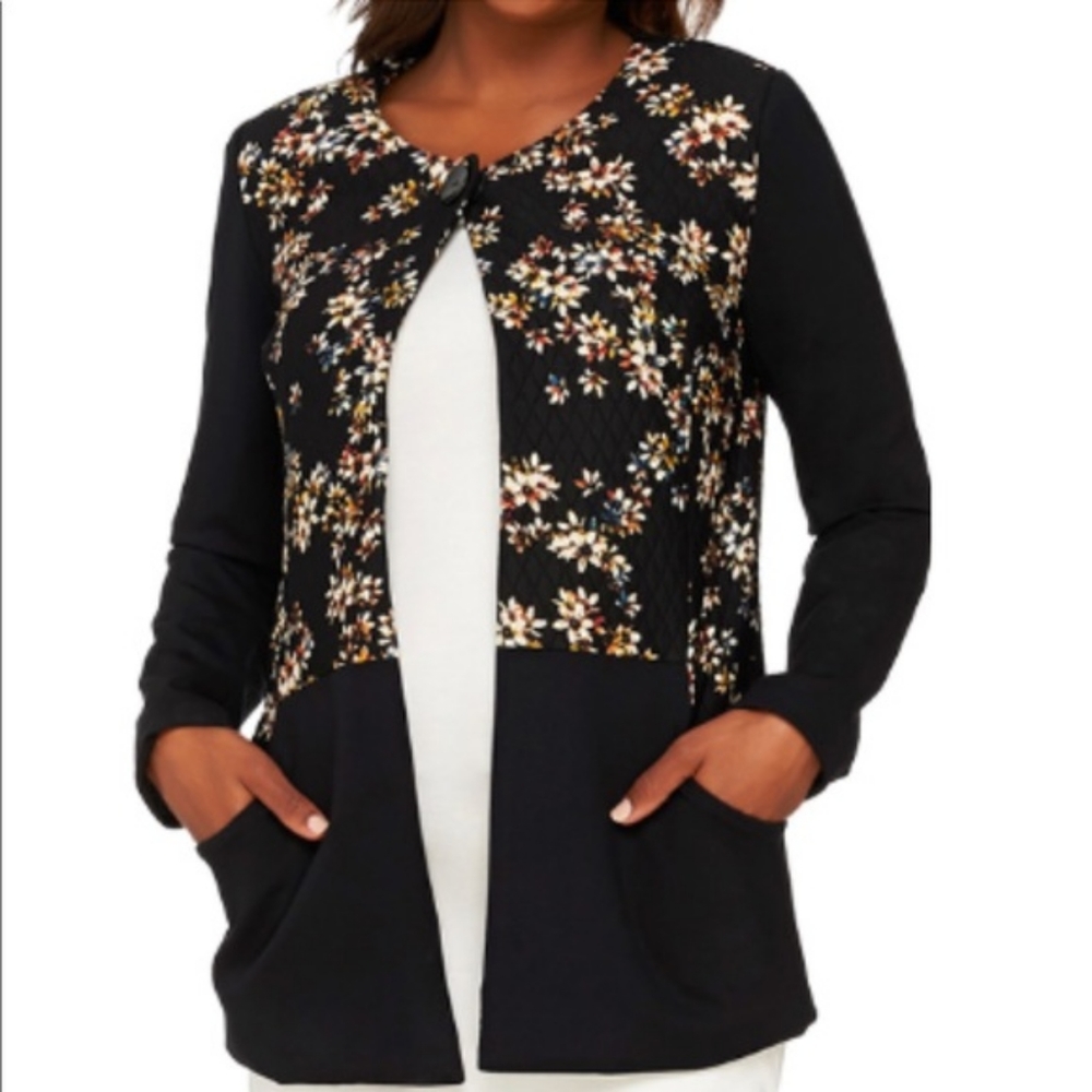 LOGO Lori Goldstein Quilted Floral Swing Jacket 14